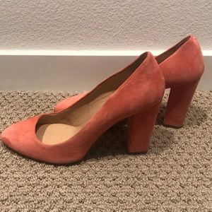 Pink suede block heel
